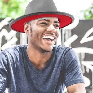 FALETO Two Tone Red Bottom Wide Brim Wool Felt Fedora Hat Panama Hat for Men